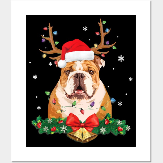 Dog English BullChristmas Tree Lights Santa 85 paw Wall Art by Olegpavlovmmo